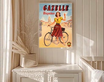 vintage gazelle bicycles poster retro dutch bicycle advertisement wall art print