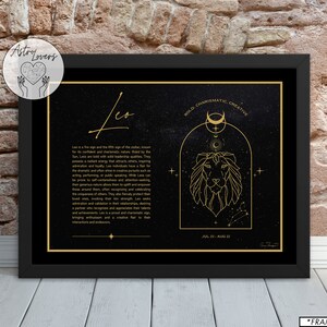 LEO POSTER PRINT, Zodiac, Astrology, Black and Gold Wall Art, Celestial Home Decor, Spiritual Horoscope, Constellation, Leo Sun Sign Profile