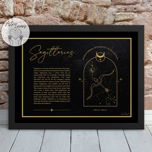 SAGITTARIUS Framed Black and Gold Poster Print Wall Hanging Artwork