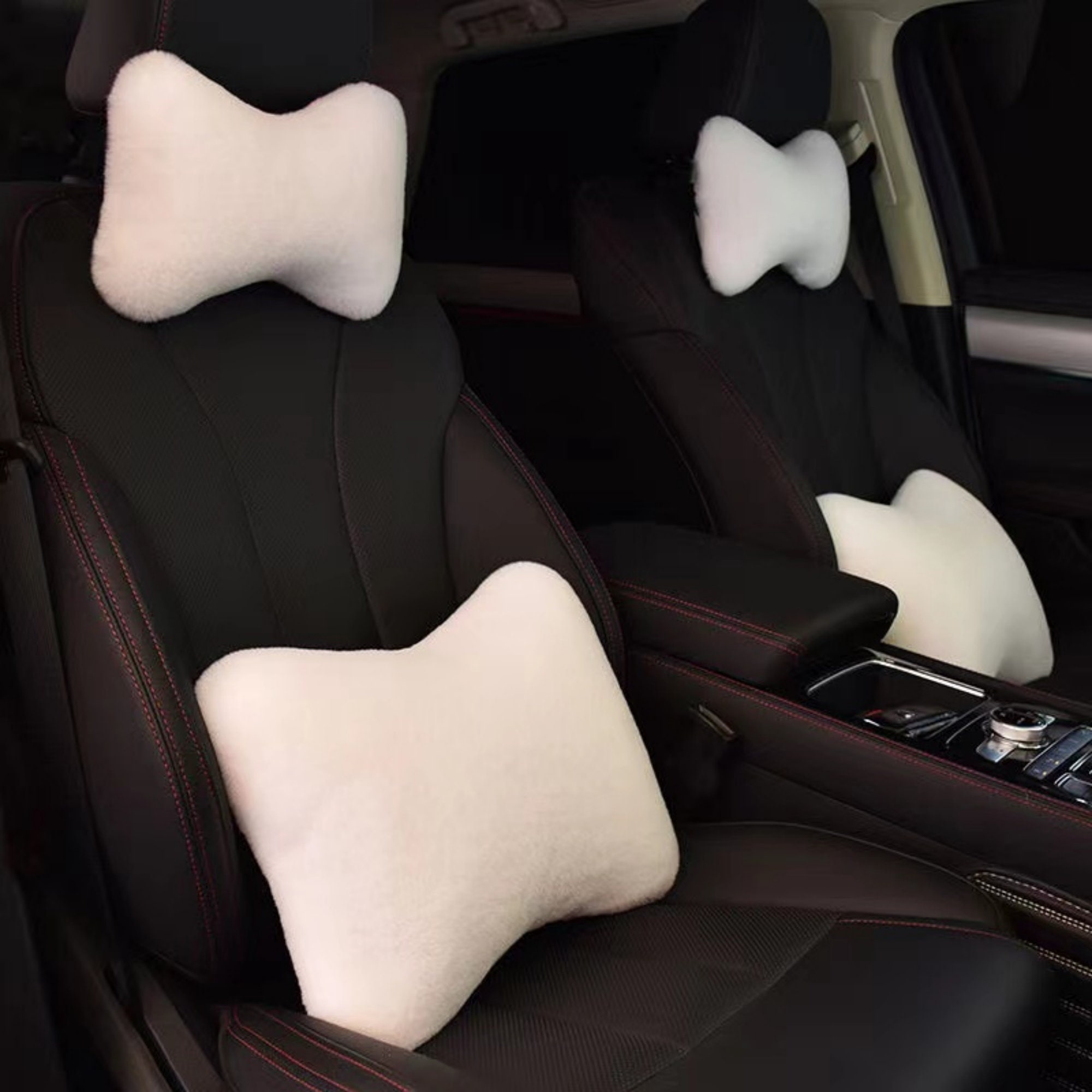 Memory Foam Car Neck Pillow/genuine Leather Auto Cervical Round Roll Office  Chair Bolster Headrest Supports Cushion Pad Black