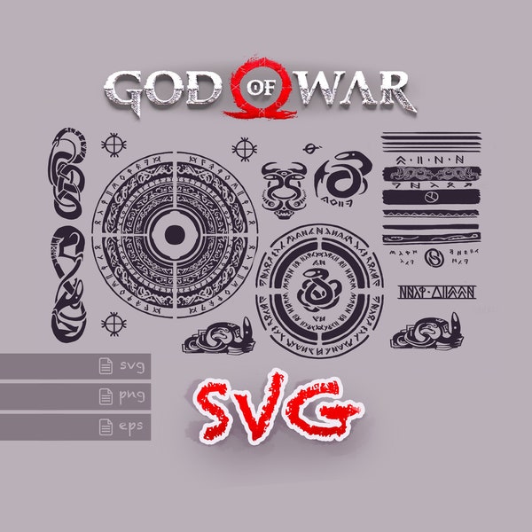 God of War Tattoo Viking Symbols SVG, Norse Mythology Gamer Svg, Baldur Jormungandr SVG, Kratos Svg, GOW Svg, Cricut File, Svg, Clip Art