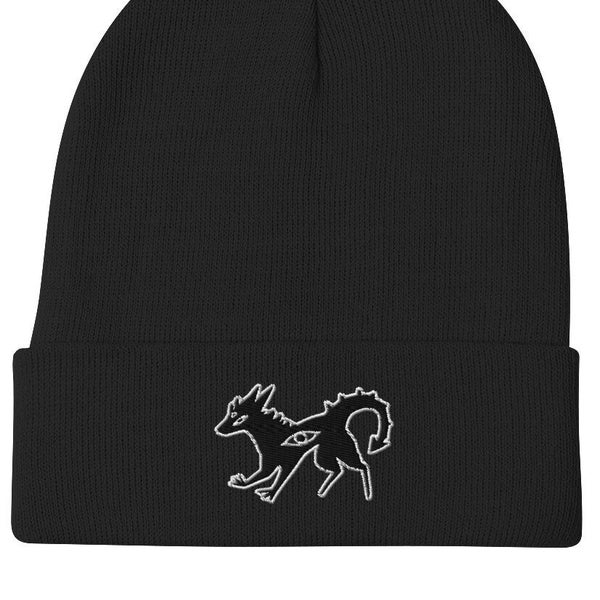 Tari Wolf Beanie || Unisexe furry dragon loup-garou monstre Art Brodé Dos Simple Minimaliste mignon œil Bonnet