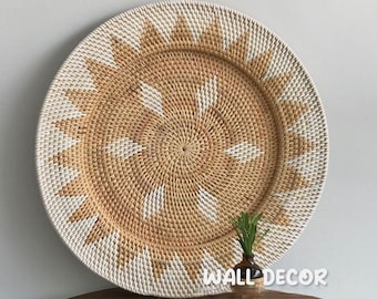 Boho Sun Rattan Wall Decor – Handwoven Wicker Wall Hanging – Natural Basket Wall Art – Coastal Bohemian Decor