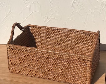 Rattan basket with handle, brown rattan basket, woven storage basket, storage basket with handle, storage basket decoration