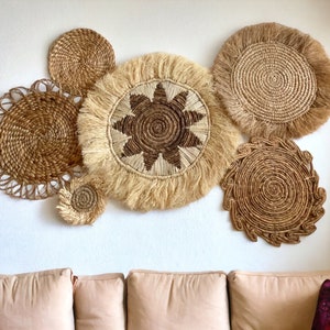 Set of 6 boho wall decor, Natural Wall Hanging, Boho wall basket, Bohemian Decoration
