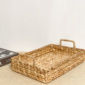 Rectangular tray, Boho tray, Woven tray, Tray for decor, hyacint tray, boho shelf decor, hand woven tray, natural tray decoration