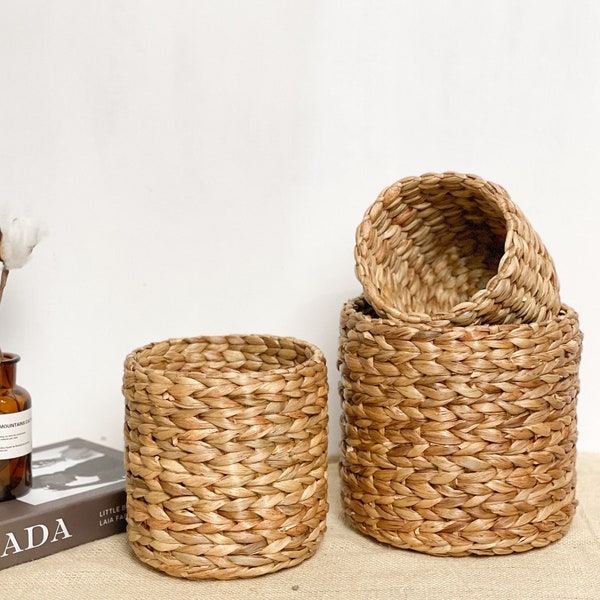 Round Flower Coverpot - Wicker Flower Pot - Hyacinth Plant Pot - Woven Flower Pot - Round Basket - Round Storage Basket