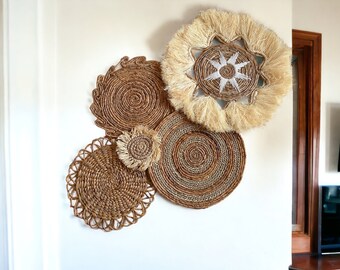 Boho Wall Basket Decor Set, Woven Wall Hanging, Natural Fibers