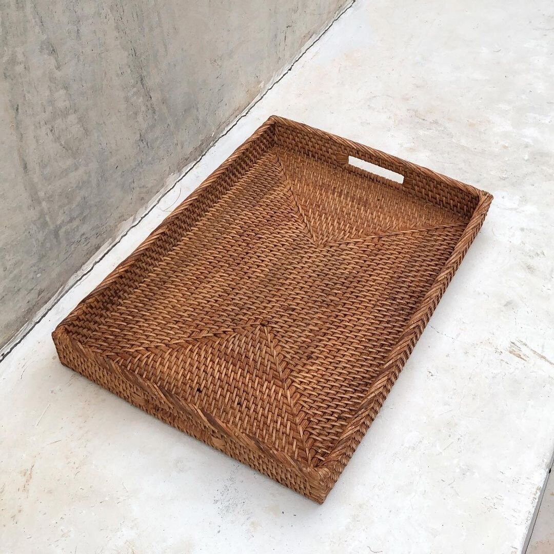 Large Rattan Tray, Natural Tray, Serving Tray, Wicker Boho Serving Tray, Coffe Table Tray, Woven