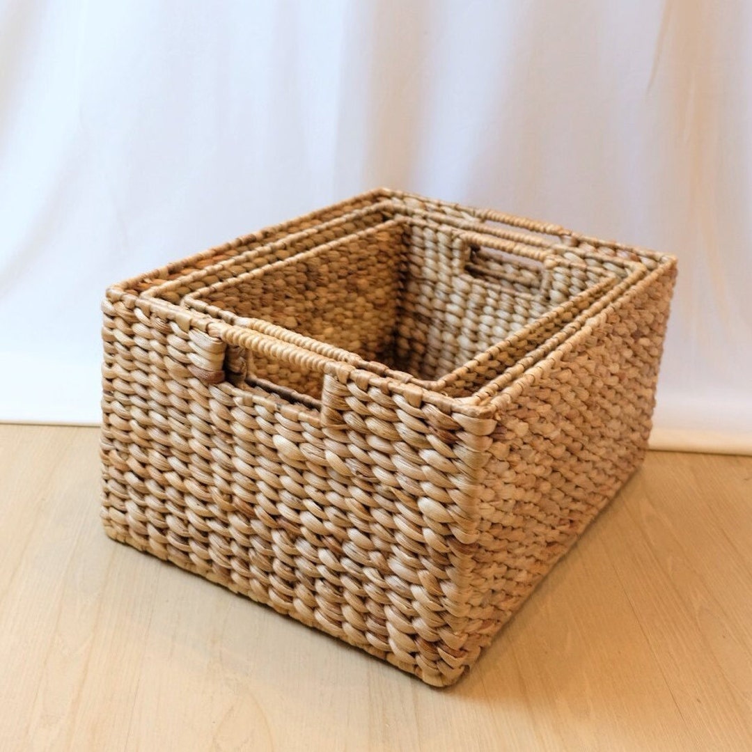 Large Water Hyacinth Basket With Handle Rectangular Wicker Etsy