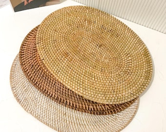 Oval Rattan Placemats, Rattan Wicker Placemats, Handwoven Placemats, Rustic Placemats, Dining Table Mats, Bohemian Placemats