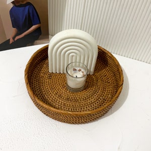 Rond rotan dienblad, rieten rotan dienblad, geweven dienblad, decoratief dienblad, dienblad voor salontafeldecor, boho dienblad