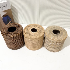 Round rattan tissue box, tissue box cover, wicker tissue holder, tissue box holder, cover tissue box