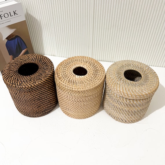 Round rattan tissue box, tissue box cover, wicker tissue holder, tissue box holder, cover tissue box