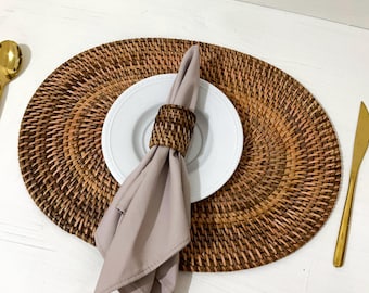 Rattan Placemats, Oval Rattan Wicker Placemats, Handwoven Placemats, Rustic Placemats, Dining Table Mats, Bohemian Placemats