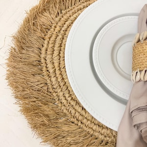 Natural Raffia Fringe Placemats, Table Charger, Boho Placemats, Rustic Placemats, Rustic Wedding Decor, Fringe Placemats
