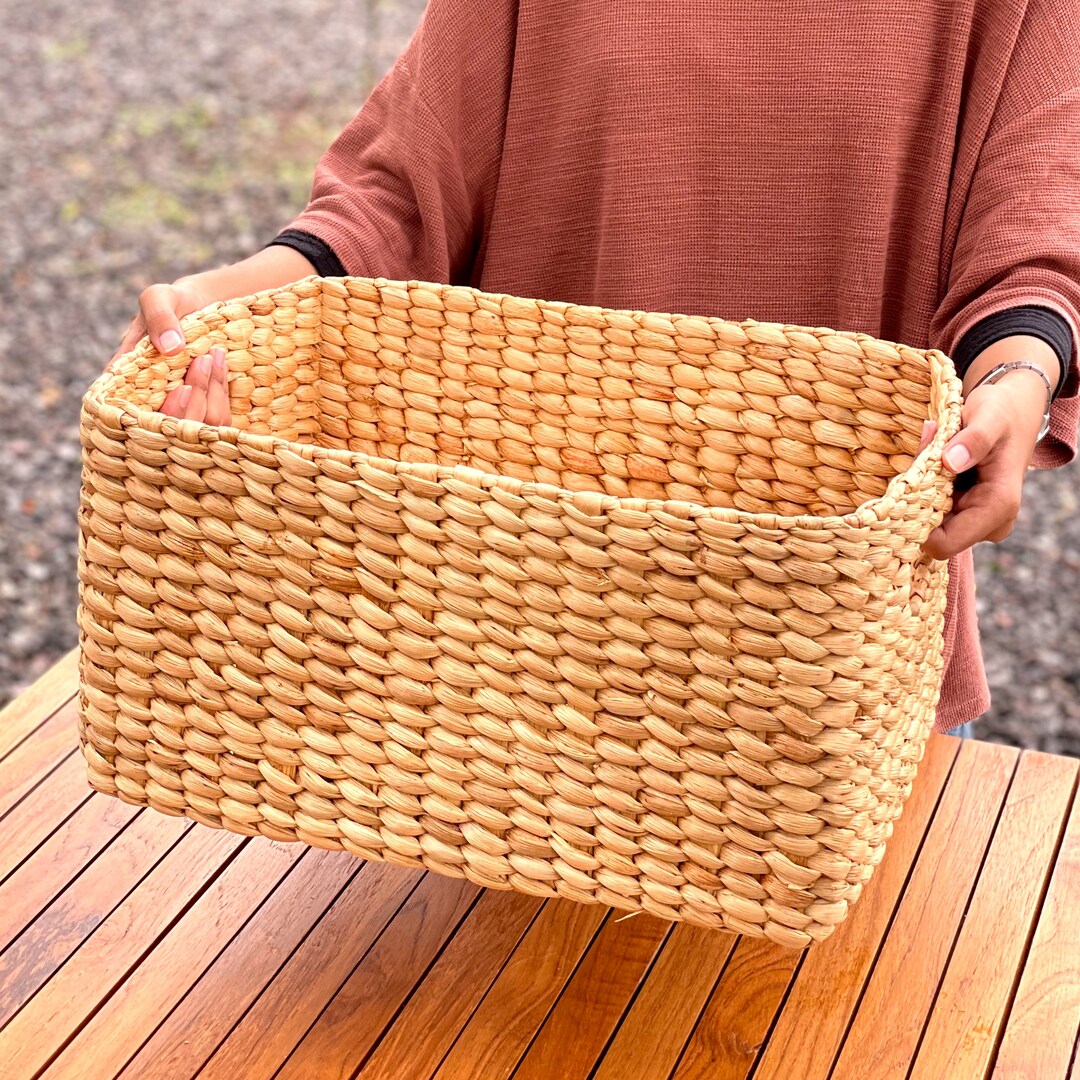 Set of 2 Water Hyacinth Basket Rectangle Basket With Handle Etsy