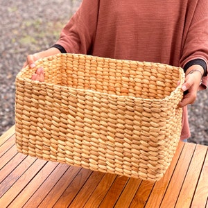 Set of 2 Water Hyacinth Basket, Rectangle Basket with handle, Natural Basket, Wicker Basket, Handwoven Storage Basket