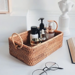 Rectangular rattan storage basket, wicker rattan basket, woven rattan basket, boho sstorage basket, storage basket decoration