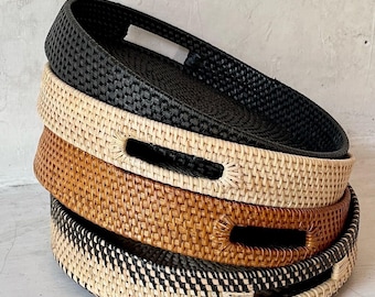 Rattan Tray, Serving Tray, Handwoven Tray, Round, Tray With Handle, Decorative Tray, Handwoven Tray