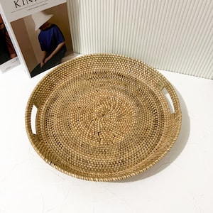 Rond rotan dienblad, natuurlijk rond dienblad, dienblad, rieten boho dienblad, dienblad salontafel, geweven dienblad, decoratie boho dienblad