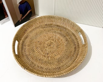 Round rattan tray, Natural Round tray, Serving tray, Wicker boho serving tray, Coffe table tray, Woven tray, boho tray decoration