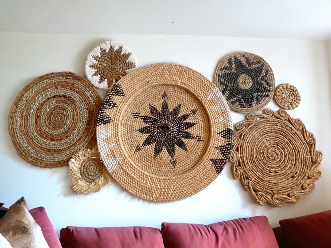 Boho Woven Wall Basket Set, Natural Fiber Wall Decor - Etsy