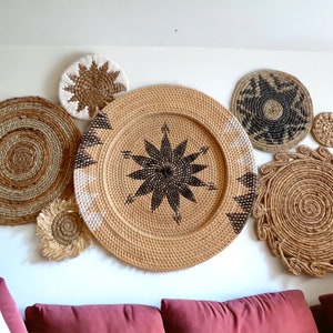 Set of 7 Wall Decor, Boho Wall Hanging, Wall Basket With Fringe, Bohemian Wall Decor, Woven Wall Basket, Wicker Wall Hanging, Natural Wall
