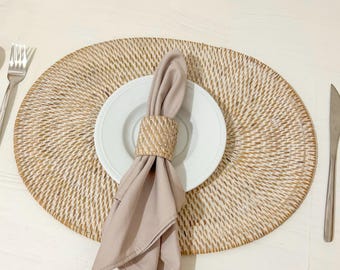 Whitewash Oval Rattan Placemats, Rattan Wicker Placemats, Handwoven Placemats, Rustic Placemats, Dining Table Mats, Bohemian Placemats