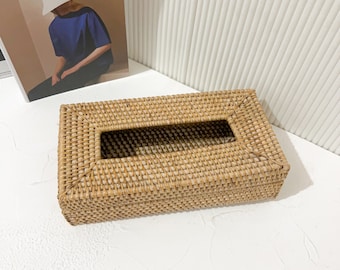 Portafazzoletti in rattan, coperchio per scatola di fazzoletti, portafazzoletti in vimini, porta scatola di fazzoletti, coperchio per scatola di fazzoletti