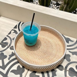 Round Rattan Tray - Natural Tray - Serving Tray - Wicker Boho Serving Tray - Coffe Table Tray - Handwoven Tray - Boho Tray Decoration