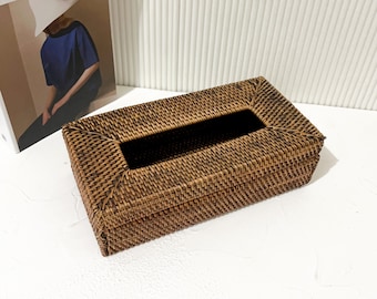 Rattan tissue box, Tissue Holder Cover, Woven Tissue box, Dark brown tissue cover