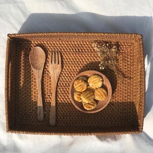 Rectangular Rattan Tray With Handle, Serving Tray, Large Rattan Tray, Handwoven Tray