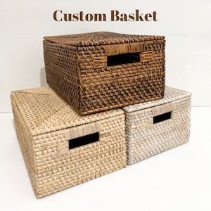 Custom Size Rattan basket with handle, Natural Basket, Wicker Basket, Rectangular Basket, Decorative Basket, Handwoven Basket