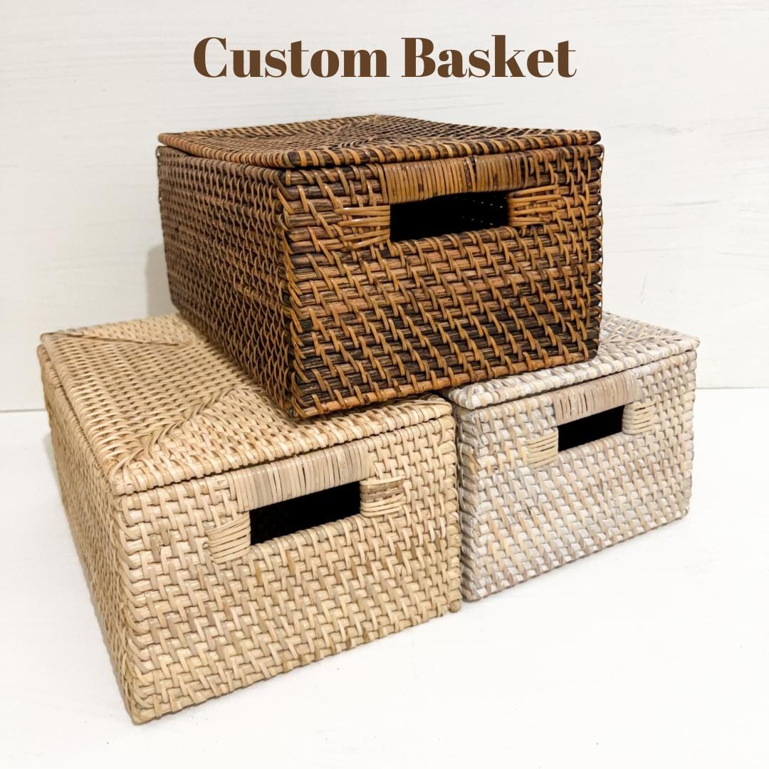 Custom Size Rattan basket with handle, Natural Basket, Wicker Basket, Rectangular Basket, Decorative Basket, Handwoven Basket