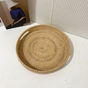 Rond rotan dienblad, dienblad met handvat, rieten rotan dienblad, geweven dienblad, decoratief dienblad, dienblad voor salontafeldecor, boho dienblad