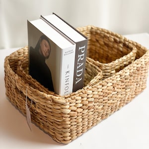 Set of 3 Large Water Hyacinth Wicker Storage Basket With Handle - Basket Eco Friendly - Hand woven Natural Storage - Wicker Storage Basket