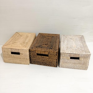 Rattan basket with handle, Natural Basket, Wicker Basket, Rectangular Basket