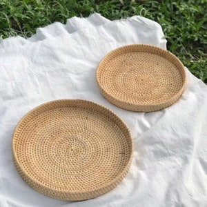 Natural Round Rattan Tray, Wicker Tray, Handwoven Tray, Boho Tray, Decorative Tray, Coffe Table Tray