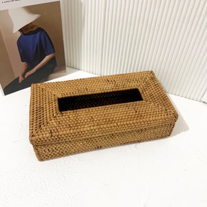 Rattan tissue cove, Rectangle tisue cover, Tissue Holder Cover, Woven Tissue box, Dark brown tissue cover