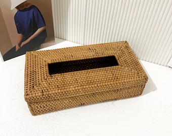 Rattan tissue cove, Rectangle tisue cover, Tissue Holder Cover, Woven Tissue box, Dark brown tissue cover