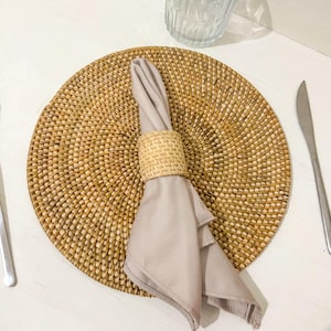 Round Rattan Placemat, Natural Rattan Placemat, Boho Placemat, Bohemian Table Decor, Rustic placemat, Handmade Placemat