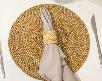 Round Rattan Placemat, Natural Rattan Placemat, Boho Placemat, Bohemian Table Decor, Rustic placemat, Handmade Placemat