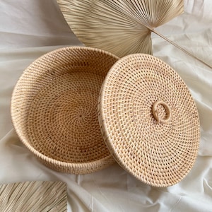 Natural Round Rattan Basket With Lid, Rattan Basket With Lid, Natural Basket, Wicker Basket