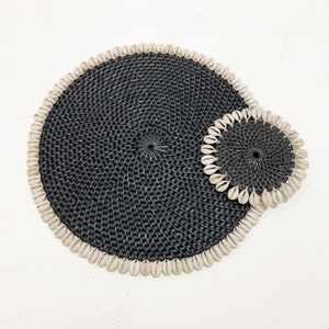 Rattan Shell Placemat, Wicker Placemat, Natural Placemat, Handwoven Placemat, Boho Placemat, Table Charge, Table Decor, Handmade Placemat, Black placemat, natural placemat, brown placemat, whitewash placemat, rustic placemats