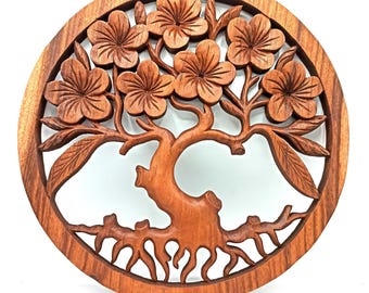 Tree of Life Frangipani Panel – 40 cm - Tree of Life Wall Art Decor Bali Suar Wood WDW-04