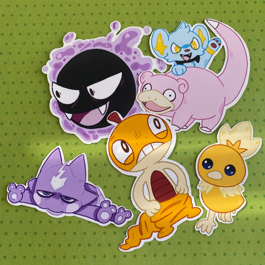 Pokemon Sticker Set // Cute Pokemon Scraggy , Gastly , Slowpoke ...