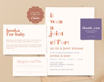 Baby-Q Shower co-ed unisex Invite Template, Co-ed Baby Shower Card, Printable neutral Baby Shower Invitation Template, Simple Invitation