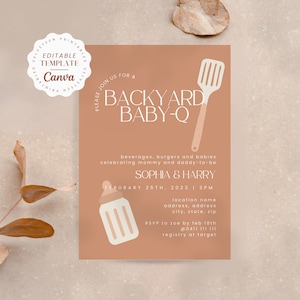 Gender Neutral Backyard Baby-Q Invite Template, Co-ed Baby Shower Card, Funny Uni-sex Printable Invitation | BACKYARD BABY-Q INVITATION