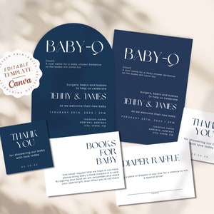 Moderne Baby-Q Gemeinsame Babyparty Vorlagenbündel, geschlechtsneutrale Paare Babyparty, druckbare Einladungs-Dankeskarte, einfache Einladung